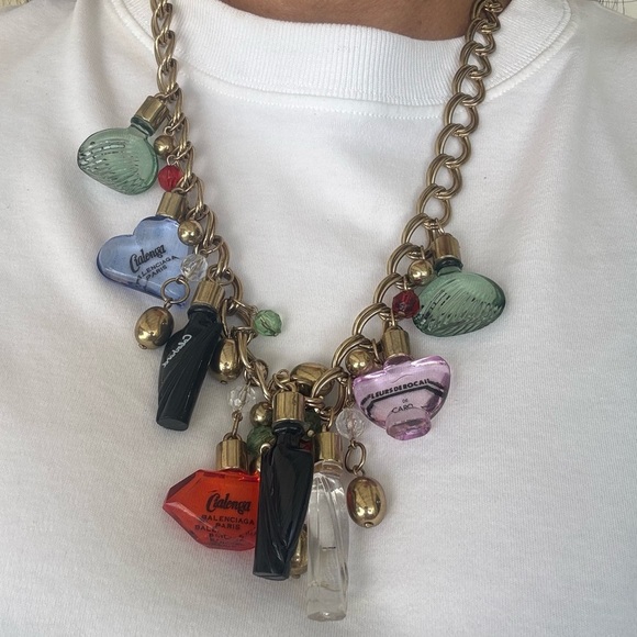 Vintage Balenciaga x Caron Perfume Bottle Necklace Rare Gold 1970s - Picture 2 of 8